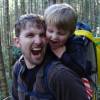 Liam and I hiking in the woods...outside.
